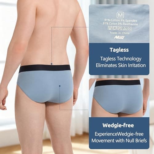 Nullktie Men's Cotton Briefs, Soft Breathable Mens Underwear, Comfort Waistband, Low Rise, 4-Pack - Thumbnail 4