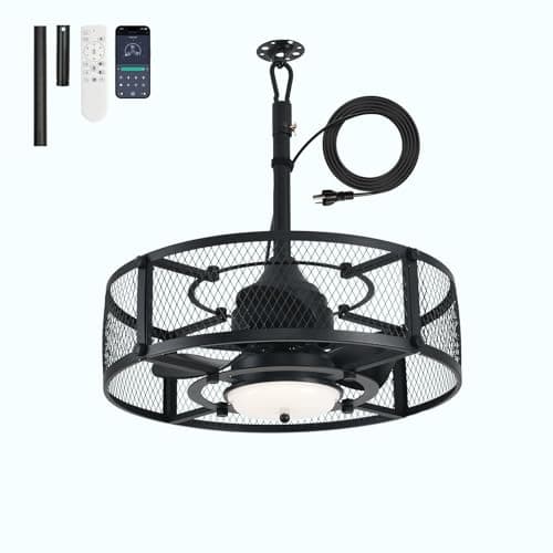 AHAWILL 21 Inch Outdoor Wet Rated Ceiling Fan with Lights - IP65 Waterproof Gazebo/Porch Fan, 6 Speeds 3CCT, Hanging Hook Plug-in Fan for Patio, Pergola, Canopy - Image 1