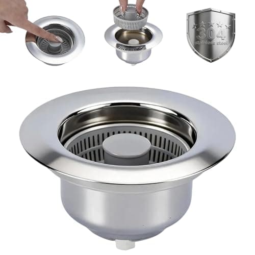 Sink Drain Strainer - Kitchen Sink Stopper, 3 in 1 Kitchen Sink Drain Strainer with Anti-Clogging Basket, Fit US Standard 3-1/2'' Sink Hole - Image 1