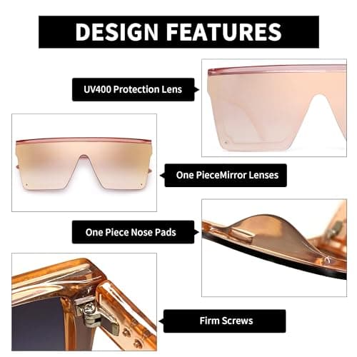 JIM HALO Flat Top Shield Sunglasses Square Mirror Rimless Glasses for Women Men (Pink Frame/Mirror Pink Lens) - Thumbnail 3