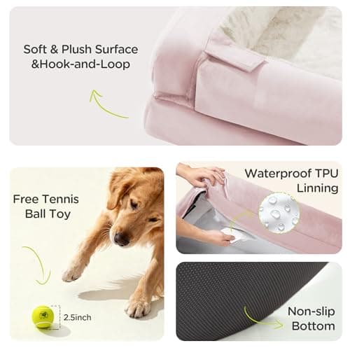Orthopedic Dog Beds for Large Medium Dogs, Big Waterproof Memory Foam Pet Couch Bed with Removable Washable Cover, Tennis Ball Toy, 36x27 - Thumbnail 6