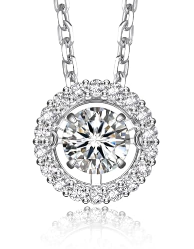 MomentWish Floating Necklace for Women, 0.5 Dancing Moissanite Necklace for Her, 925 Sterling Silver Pendant Anniversary Birthday Christmas Gift for Wife Mom Girlfriend-Halo - Image 1