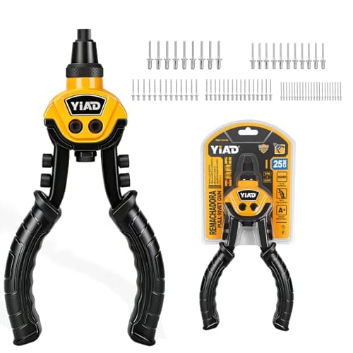 Heavy Duty Rivet Gun,Professional Pop Rivet Gun Kit with 250 Blind Rivets 10" Hand Riveter with 5 Free Interchangeable Rivet Heads 1/4 ",3/16", 1/8",3/32"Manual Riveting Tool for Metal,Gutter,Auto