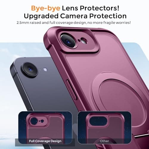 MOCCA for iPhone 17e Case & iPhone 16e Case with Magnetic Invisible Stand [Full Camera Protection][Compatible with Magsafe] Military Drop Shockproof Translucent Matte Phone Case Cover 6.1",Wine Red - Thumbnail 3