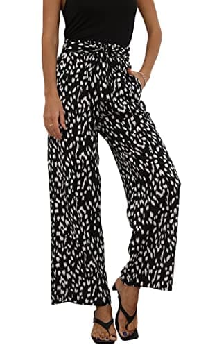 ECOWISH Palazzo Pants for Women Casual Summer Loose Baggy Wide Leg Flowy High Waisted Polka Dot Trouser with Belt Pocket 2026 160 Black Lightning X-Large - Image 1