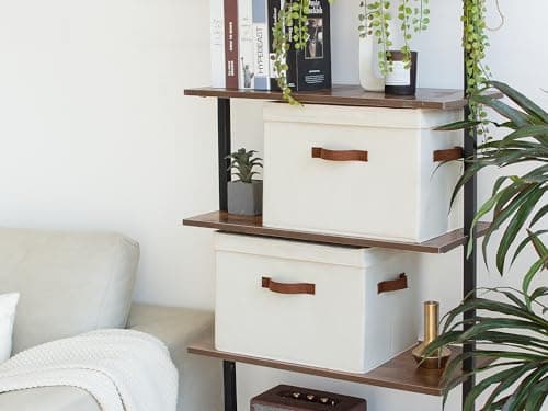 StorageWorks Fabric Storage Bins with Lid, Decorative Storage Boxes for Shelves, Stackable Closet Organizer Basket with Handles, Large, Ivory White, 2-Pack - Thumbnail 6