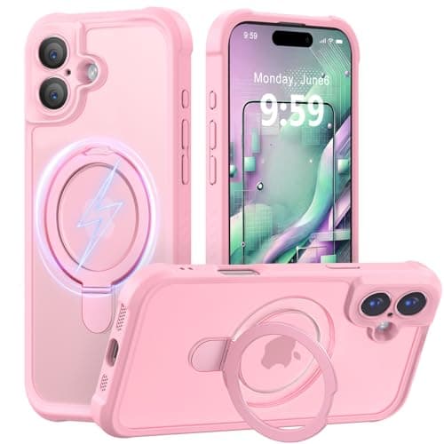 MOCCA Design for iPhone 16 Case with Magnetic Invisible Stand [Full Camera Protection] [Compatible with Magsafe] Military Drop Shockproof Translucent Matte Phone Case Cover 6.1",Tender Pink - Image 1