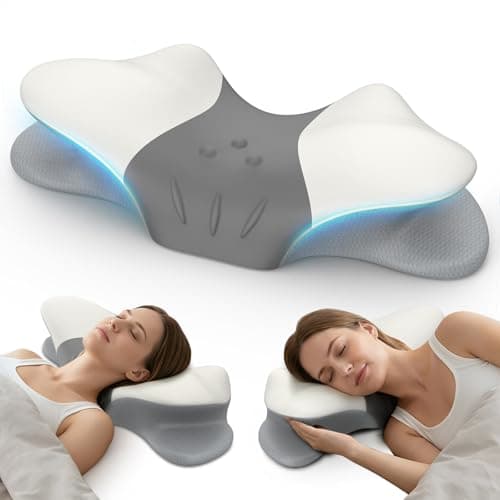 beslovo Cervical Neck Pillow for Pain Relief, Ergonomic Side Sleeper Pillow, Orthopedic Neck Support Contour Memory Foam Pillow for Side Back Stomach Sleepers, Ideal for Office Travel (Grey&White)