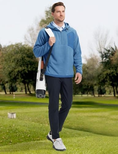 M MAELREG Mens Hoodies Microfleece Winter Warmth Golf Quarter Zip Hoodies Polar Fleece Hooded Sweatshirts for Men Misty Blue - Thumbnail 3