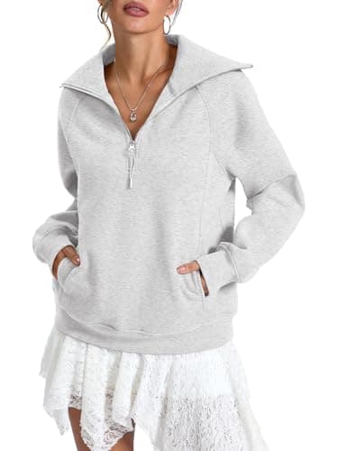 EasyGala Womens Fleece Lined Sweatshirts Oversized Half Zip Warmth Pullover with Pocket Trendy Long Sleeve Going Out Tops Winter Outfits Clothes 2025 Gray X-Large - Image 1