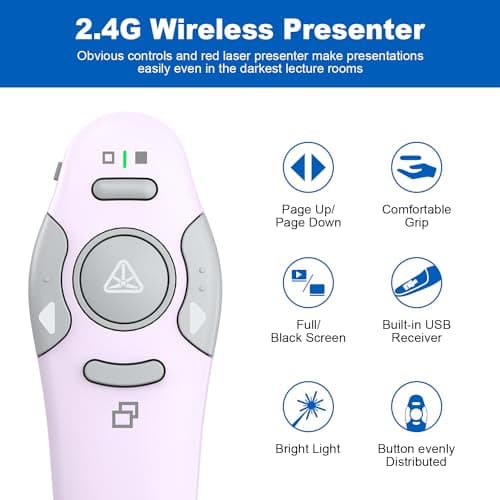 QUI Presentation Clicker Wireless Presenter Remote Clicker for PowerPoint Presentation Remote, PowerPoint Slide Advancer for Mac/Windows/Linux, Google Slide/PPT/Keynote, Purple - Thumbnail 2