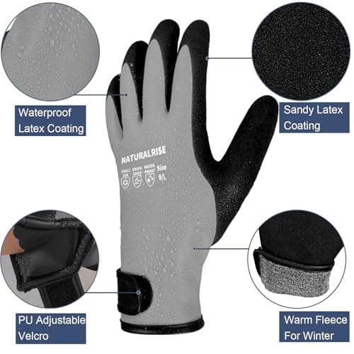 100% Waterproof Gloves for Men & Women,Winter Work Gloves for Cold Weather,Waterproof Work Gloves with Grip,Winter Freezer Gloves for Working,Gardening, Fishing, Construction Worker (Grey,Medium) - Thumbnail 2
