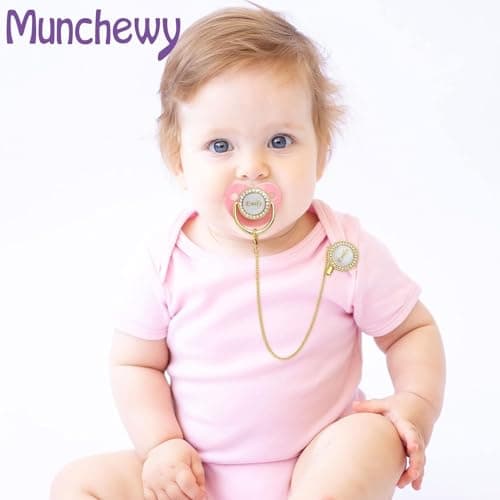 Custom Pacifier with Name, Bling Personalized Pacifier Clip Set with Gift Box, Glitter Crystal Luxurious Soother Dummy Ideal Gift for Boys Baby Shower Newborn Photography(Bling Pink) - Thumbnail 2