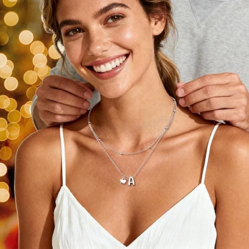 adoyi Easter Basket Stuffers Silver Heart Initial Necklaces for Women 14k Gold Plated Layered bubble Letter Necklace Dainty Heart I Pendant Necklace Stack Birthday Valentines Gifts for Women Jewelry - Thumbnail 3