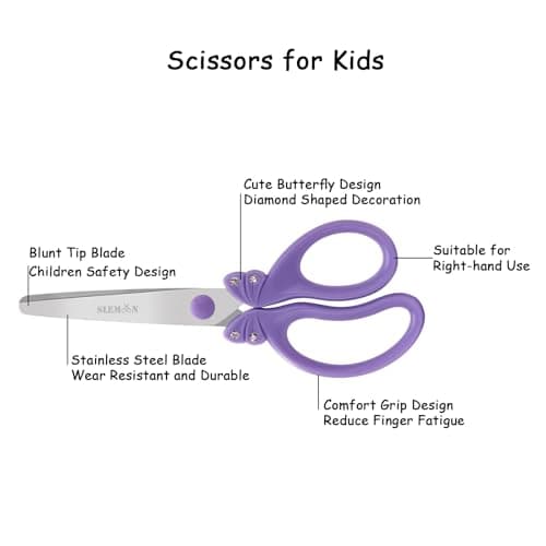 SLEMOON Scissors for Kids Ages 4-8 | Blunt Tip Safety Toddler Scissors, Stainless Steel Blades, ABS Plastic | School Craft Supplies, Art Projects, Pink (Princess Design with Rhinestones) - Thumbnail 6