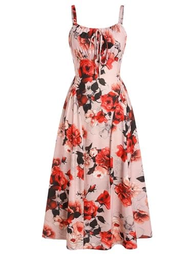 ZAFUL Women's Floral Corset Dress Formal Cocktail Dresses A Line Wedding Guest Dress Sundress with Pockets Dark Pink XL - Image 1