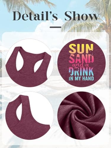 Binshre Graphic Tank Tops for Women Sun Salt Sand Vintage Graphic Racerback Tank Tops Cocoa Palm Print Summer Casual Beach O-Neck Vacation Shirt Cami - Thumbnail 5