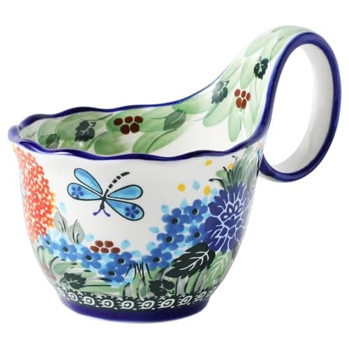 ALMA 2025 Updated Decorative Pottery Soup Bowl Microwave Safe,Large Ceramic Soup Bowl with Loop Handle,Ceramic Cereal Bowl for Soup,Snack,Chip,Stew,Ice cream-Spring Splendor Theme - Image 1