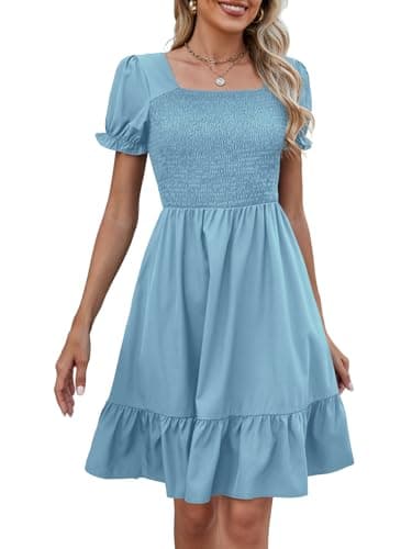 Lyrur Light Blue Dresses for Wedding Guest Summer Short Sleeve Lightweight Classy Baby Shower Dress with Pocket (L,7036 Light Blue) - Image 1