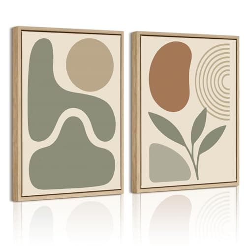 DAJONART Boho Abstract Wall Art Set of 2, Sage Green & Burnt Orange Geometric Prints Duo Framed Canvas for Japandi, Mid Century Modern, Neutral Room Decor,Minimalist Earth-Tone Art,12x16 in - Image 1