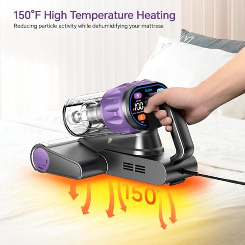 Mattress Vacuum Cleaner 18Kpa Bed Vacuum Cleaner with Smart Dust Sensor,UV-C Light,HEPA Filter,150°F Heat,500W Powerful Handheld,for Pet Hair,Sofa,Couch CribValentine's Day Gift Ideas for Women - Thumbnail 3