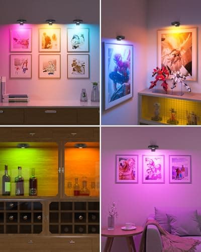 WILLED RGB Lights,Poster Lights,Battery Operated Rechargeable Picture Light,Puck Light with Remote,9 RGB Colors,Dimmable&Timer,Art Gallery Lighting,Display Lighting for Paintings Wireless - Thumbnail 3
