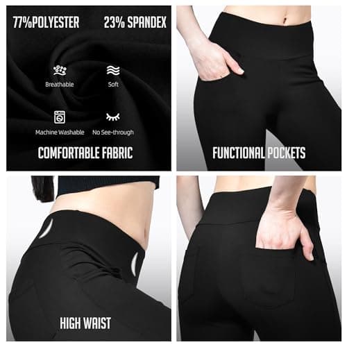 Ipletix High Waisted Flare Leggings, Black, Women's Yoga Pants with 4 Pockets, L - Thumbnail 3