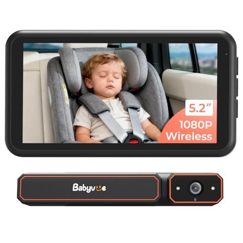 Babyvue BV6 Wireless Baby Car Camera Easy to Install, No Wiring Car Baby Monitor with HD1080P IR Night Vision, 5.2" Screen Car Seat Camera 3X Zoom for Kids