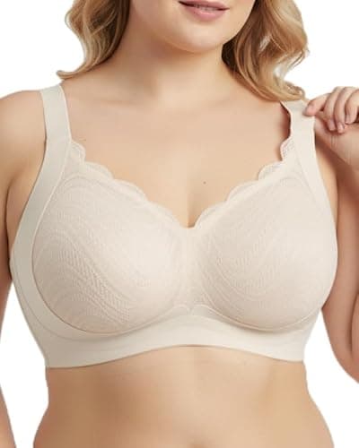 Women's Seamless Wireless Bras No Underwire Full Support Adjustable V-Neck T-Shirt Bra Padded Comfort for Daily Wear Nude - Image 1