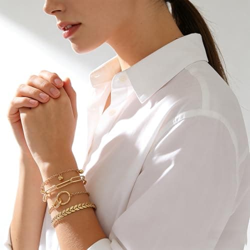 Alegend Bracelets Sets 14K Gold Plated Stackable Boho-Chic Layered Design Leaf-Shaped Links Casual Elegance Jewelry - Thumbnail 2