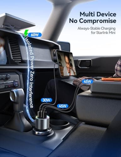 Starlink Mini Car Adapter with Waterproof Cord, Starlink Mini Accessories Car Charger [Dual PD 45W & USB-A 30W] Fast Charging Cigarette Lighter Adapter for RV, Boat, Trailer (16.4FT) - Thumbnail 5