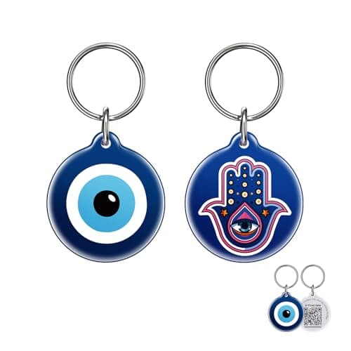 QR Code Pet ID Tags for Dogs & Cats, Guardian Spirit Series 2Pcs, Evil Eye, Hamsa Hand & Celtic Knot Symbols, Scan QR for Instant Location Alerts, Emergency Contact, Dog Collar Charms, Keychain - Image 1