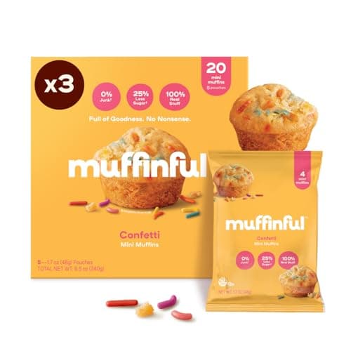 Muffinful Triple Confetti Mini Muffins – Bakery Fresh Bite-Sized Treats – 60 Muffins Total (15 Packs of 4) – Less Sugar, Nothing Artificial, Individually Wrapped - Image 1