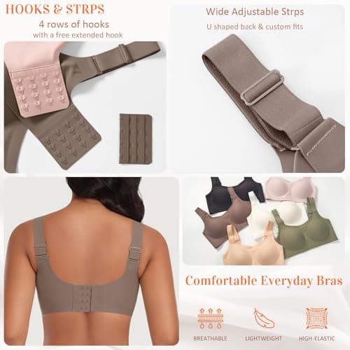 Wireless Jelly Seamless Bras for Women No Underwire Tshirt Full Coverage Padded Supportive Bra Comfortable Everyday Bralettes(01#Coffee(Full Coverage),Large) - Thumbnail 4