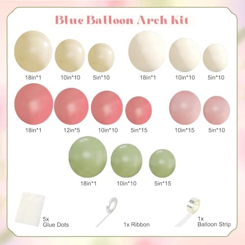Sage Green Pink Yellow Pastel Balloon Arch Kit, 124Pcs Dusty Blush Macaron Yellow Sand White Pink and Green Balloons for Wildflower Baby Shower Wedding Bridal Birthday Gender Reveal Party Decorations - Thumbnail 5