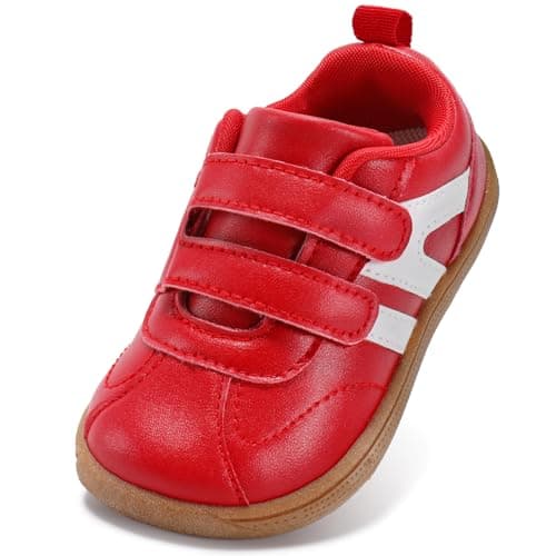 STQ KIDS Toddler Wide Toe Box Barefoot Shoes Girls Boys Sneakers Lightweight Fashion Tennis Shoes Non-Slip Zero Drop Baby First Walking Running Shoe Activities School Red Infant Size 4 - Image 1