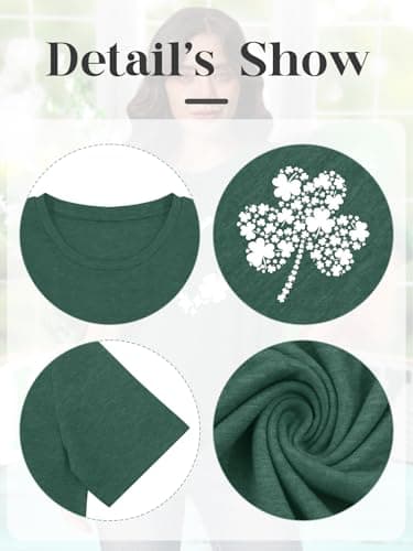 Binshre St. Patrick's Day Shirts for Women Four-Leaf Clover Printed Funny Irish Patty's Patricks Day Outfit Short Sleeve Tee Tops - Thumbnail 5
