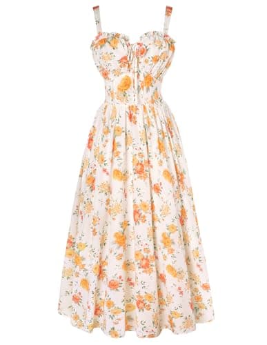 Scarlet Darkness Womens Sundress Summer Floral High Waist Maxi Beach Dresses White Orange Floral S - Image 1