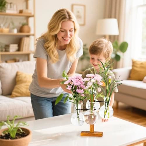Plant Propagation Station with Wood Stand, Propagation Vases for Plants, Terrarium Kit for Home Office Garden Decor, Gifts for Plant Lovers - 4 Bulb Glass Vases - Thumbnail 4
