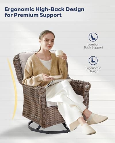 5 Pieces Outdoor Patio Furniture-Patio Swivel Chairs Set of 2 with Outdoor Side Table Patio Furniture for Patio Deck Porch Garden Backyard-Brown/Beige - Thumbnail 6