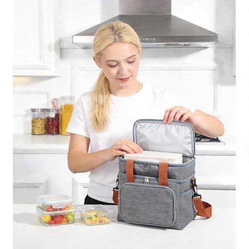 BentoBloom Insulated Lunch Bag for Men Women, Large Reusable Lunch Box with Adjustable Shoulder Strap, Leakproof Freezer-Safe Tote Bag for Work, Picnic, Office, 600D Waterproof Fabric - Thumbnail 3