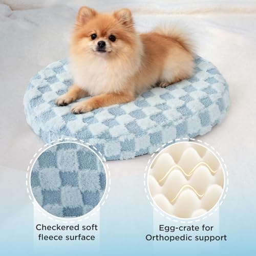 Joydeco Cloud Dog Bed for Small Dogs & Cats, Washable Pet Bed with Orthopedic Foam and Removable Checkered Plush Pad, Non-Slip Bottom for Indoor Puppies and Kittens, 22x20 Inch, Light Blue - Thumbnail 3