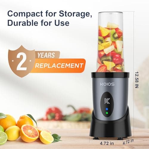 KOIOS Smoothie Blender, 900W Personal Blender for Shakes and Smoothies for Kitchen with 2 Portable Cups 22oz, Single Serve Smoothies Maker Mixer for Juices, Nutritious Recipe, Grey Blue - Thumbnail 6