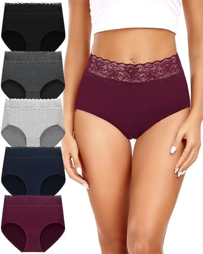 Altheanray Womens Underwear Cotton Panties for Women High Waisted Lace Ladies Briefs Hipster Breathable Soft Bikini Panty 5 Pack（AWB6007XXL-Multi Color5） - Image 1
