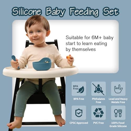 Baby Led Weaning Supplies, 17 Piece BPA-Free Silicone Feeding Set, Eating Essentials Baby Utensils with Suction Plate and Bowl, Pocket Bib, Sippy Cup with Lid, for 6+ Months, Blue - Thumbnail 3