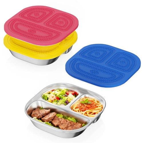 3 Pack Snack Containers,Lunch Box Containers,Food Grade Metal Base with a BPA Free Leakproof & Airtight Silicone Lid,Reusable Airtight Bento lunch Boxes, Kitchen Storage, Freezer (3 color) (3COLOR) - Image 1