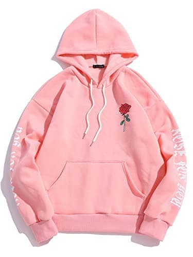 ZAFUL Mens Graphic Hoodies Essentials Hoodie Fleece Rose Letter Print Casual Drawstring Unisex Hooded Pullover Sweatshirt - Image 1
