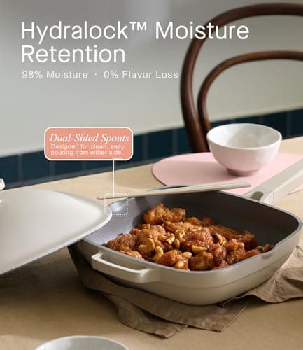 USELUCK 10.5 Inch(3.8QT) Ceramic Pan with Lid,Non Stick Frying Pans Cast Aluminum Deep Sauté Pans,Ti-Ceramic Non Toxic Pix Pan with Wooden Spatula and Scrubber-Morning Mist - Thumbnail 6