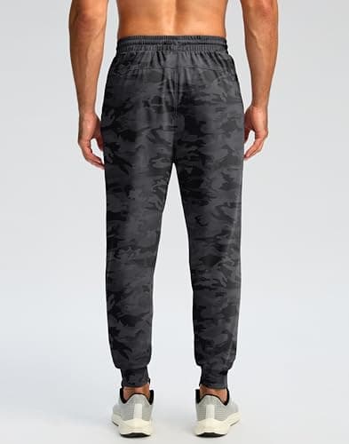 Pudolla Men's Fleece Lined Joggers Sweatpants with Zipper Pockets Winter Warm Pants for Men Running Workout Gym Athletic(Black Camo Small) - Thumbnail 3