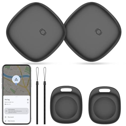 Android Air Tracker 2 Pack with 2 Case,Luggage Tracker Tags Compatible with Google Find Hub App (Android Only) Bluetooth Tracker Key Finder and Item Locator for Wallets, Backpack, Suitcases-Black - Image 1